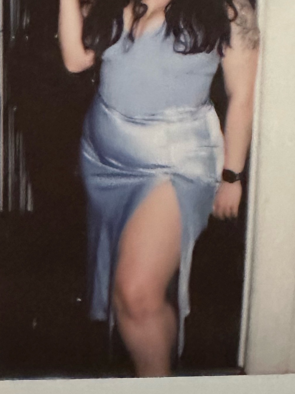 Light Blue Satin A-Line Skirt